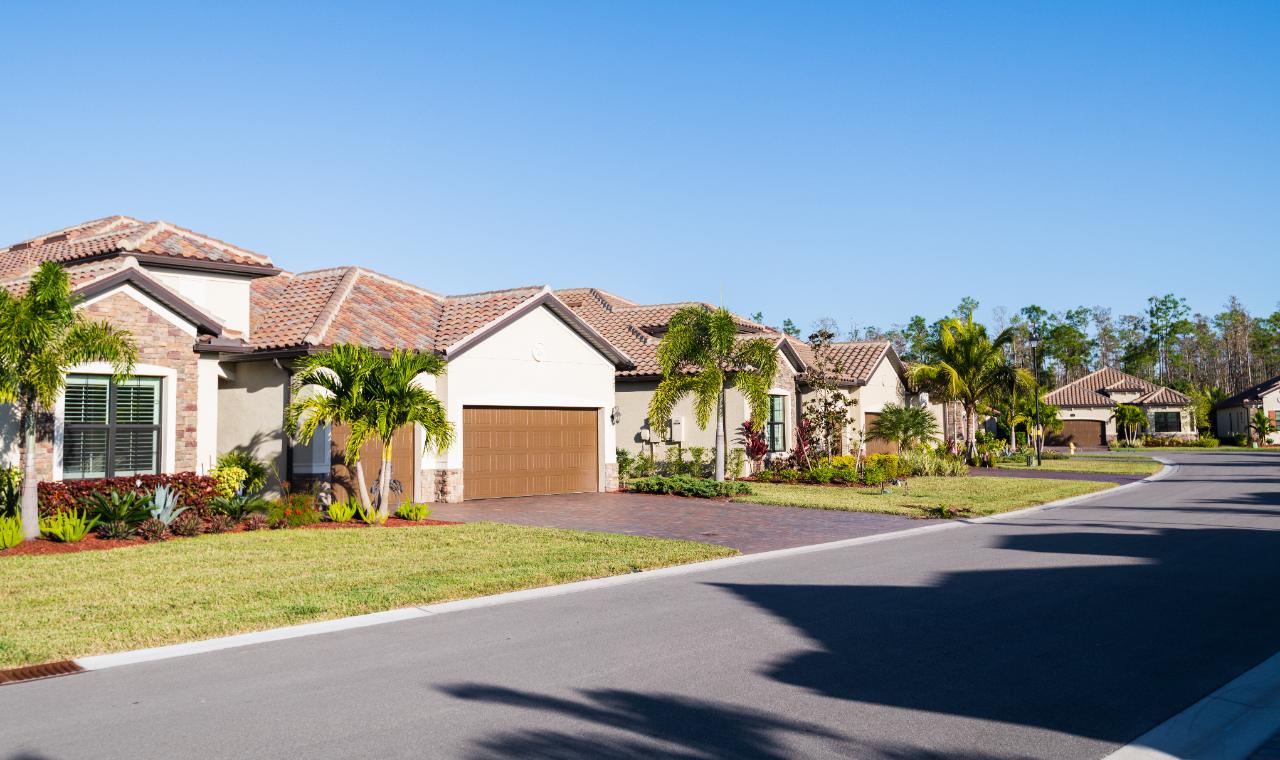 Street of tile roof Florida homes in a Central Florida neighborhood